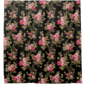 Elegant roze rozen-zwarte achtergrond douchegordijn (Voorkant)