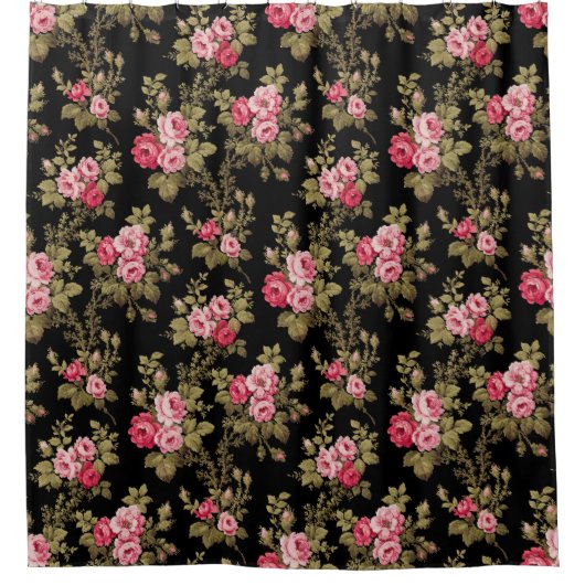 Elegant roze rozen-zwarte achtergrond douchegordijn (Voorkant)