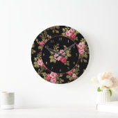 Elegant  roze rozen-zwarte achtergrond grote klok (Huis)