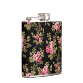 Elegant  roze rozen-zwarte achtergrond heupfles (Rechts)