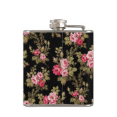 Elegant  roze rozen-zwarte achtergrond heupfles (Achterkant)