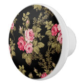 Elegant  roze rozen-zwarte achtergrond keramische knop (Rechts)