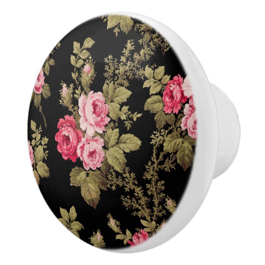Elegant  roze rozen-zwarte achtergrond keramische knop (Rechts)