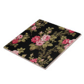 Elegant roze rozen-zwarte achtergrond tegeltje (Zijkant)