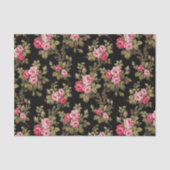 Elegant roze rozen-zwarte achtergrond tissuepapier (Voorkant)