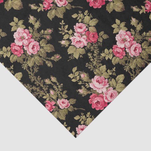 Elegant roze rozen-zwarte achtergrond tissuepapier (Detail)