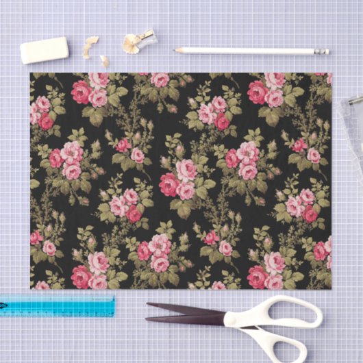 Elegant  roze rozen-zwarte achtergrond tissuepapier (Craft)