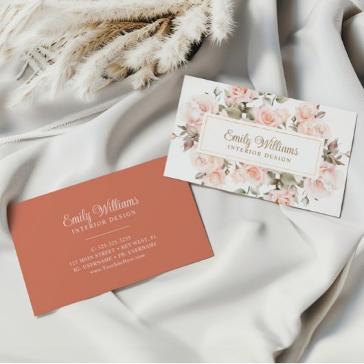 Elegant roze rozenbloemen Visitekaartje