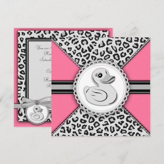Elegant Roze Rubber Eend Baby shower Kaart (Voorkant / Achterkant)