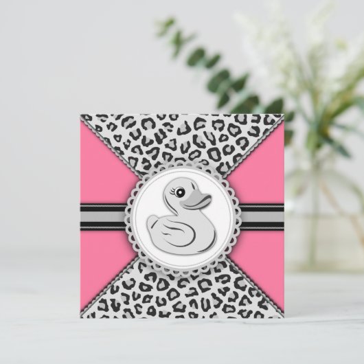 Elegant Roze Rubber Eend Baby shower Kaart (Staand voorkant)