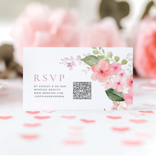 Elegant Roze Sakura Bloemen Bruiloft QR Code RSVP Informatiekaartje