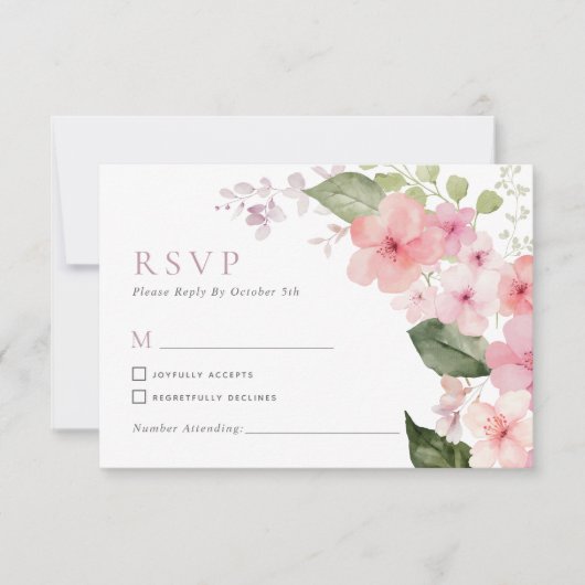 Elegant Roze Sakura Bloemen Bruiloft RSVP Kaart (Voorkant)
