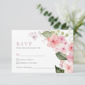 Elegant Roze Sakura Bloemen Bruiloft RSVP Kaart (Staand voorkant)