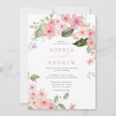 Elegant Roze Sakura Bloemen Bruiloft Uitnodiging (Voorkant)