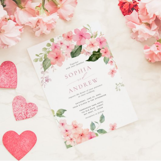 Elegant Roze Sakura Bloemen Bruiloft Uitnodiging