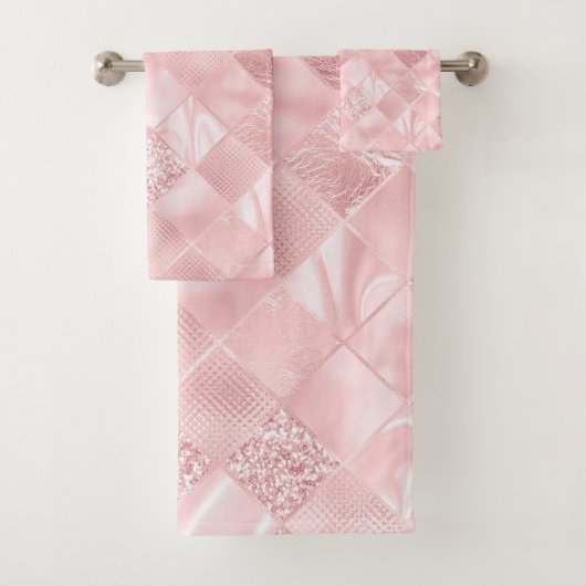 Elegant Roze Satijn Glitter Patroon Design Glam Bad Handdoek (Insitu)