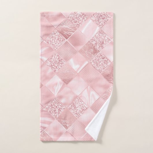 Elegant Roze Satijn Glitter Patroon Design Glam Bad Handdoek (Handdoek)