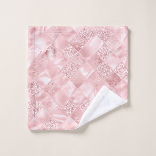 Elegant Roze Satijn Glitter Patroon Design Glam Bad Handdoek (Wasdoekje)