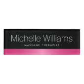 Elegant roze satijn grens zwart naambadge (Voorkant)