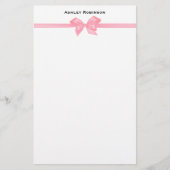 Elegant Roze Satin Bow op White Briefpapier (Voorkant)