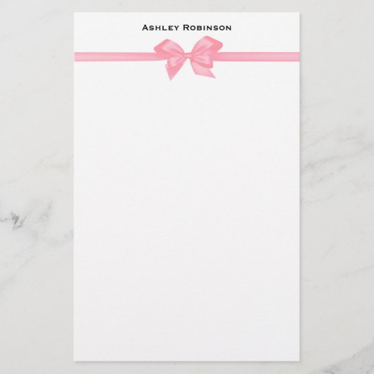 Elegant Roze Satin Bow op White Briefpapier (Voorkant)