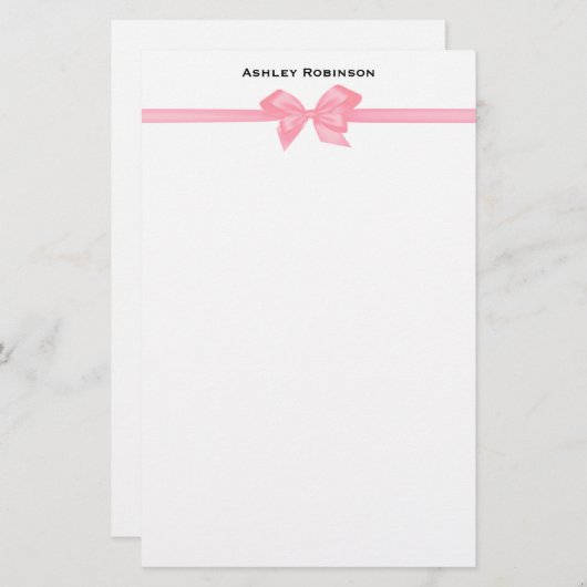 Elegant Roze Satin Bow op White Briefpapier (Voorkant / Achterkant)