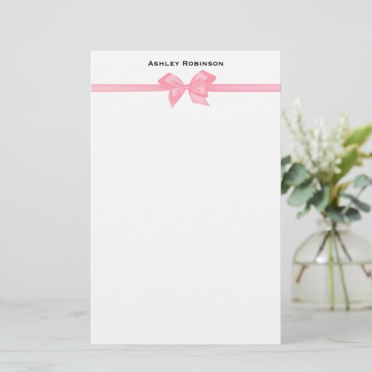 Elegant Roze Satin Bow op White Briefpapier (Staand voorkant)