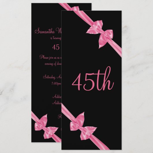 Elegant Roze Satin Bows 45th Birthday Kaart (Voorkant / Achterkant)