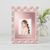 Elegant roze satin Quinceañera Foto parels Kaart (Staand voorkant)