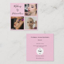 Elegant Roze Schrift Foto Logo Make-up Vierkante Visitekaartje