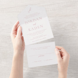 Elegant Roze Schrift Monogram Huwelijk All In One Uitnodiging