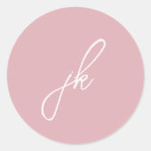 Elegant Roze Schrift Monogram Huwelijk Ronde Sticker (Voorkant)