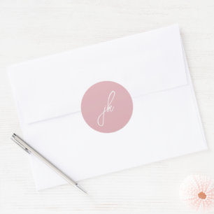 Elegant Roze Schrift Monogram Huwelijk Ronde Sticker