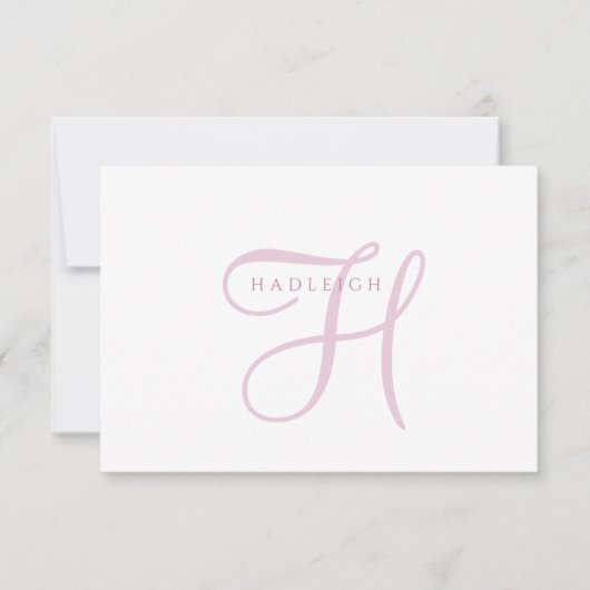 Elegant Roze Schrift Monogram Notitiekaartje (Voorkant)