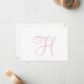 Elegant Roze Schrift Monogram Notitiekaartje (Voorkant / Achterkant in situ)