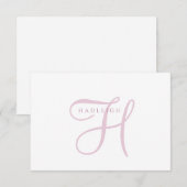 Elegant Roze Schrift Monogram Notitiekaartje (Voorkant / Achterkant)