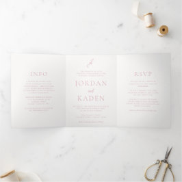 Elegant Roze Schrift Monogram Trouwdag Drieluik Uitnodiging