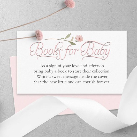 Elegant Roze Script Boeken voor Baby Girl Shower Informatiekaartje