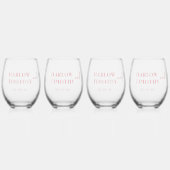 Elegant Roze Script Bruiloft Drinkware Set Wijnglas Zonder Voet (Voorkant)