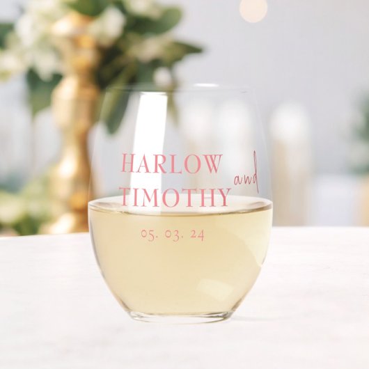 Elegant Roze Script Bruiloft Drinkware Set Wijnglas Zonder Voet