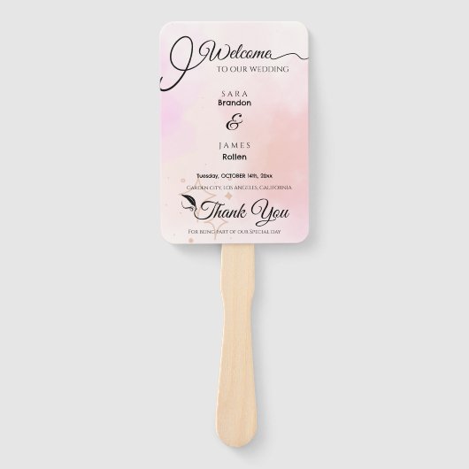 Elegant roze Script bruiloft programma en tijdlijn Handwaaier (Voorkant)