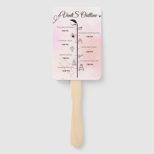 Elegant roze Script bruiloft programma en tijdlijn Handwaaier (Achterkant)