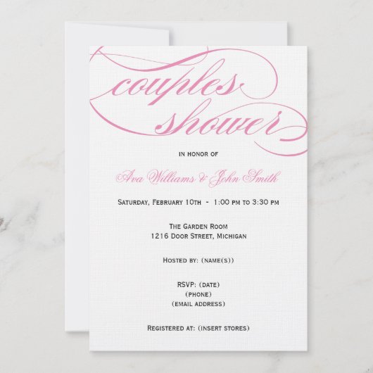 Elegant roze Script Couples Shower Invitation Kaart (Voorkant)