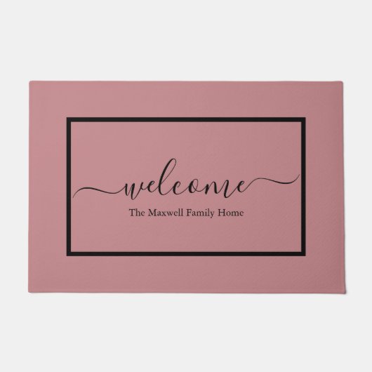 Elegant roze script familienaam welkomstwoord deurmat (Voorkant)