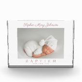 Elegant Roze Script Meisje Doop Fotoblokken (Voorkant)