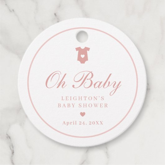 Elegant Roze Script Meisjes Oh Baby shower Bedankjes Labels (Voorkant)