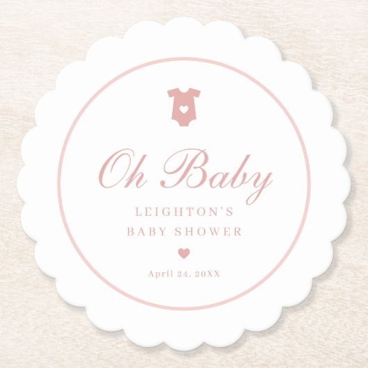 Elegant Roze Script Meisjes Oh Baby shower Kartonnen Onderzetters (Voorkant)