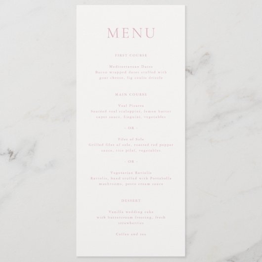 Elegant Roze Script Monogram Bruiloft Menu (Voorkant)