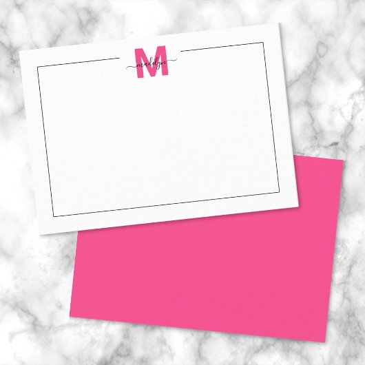 Elegant Roze Script Monogram Notitiekaartje