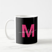 Elegant Roze Script Naam Initiaal Monogram Koffiemok (Links)